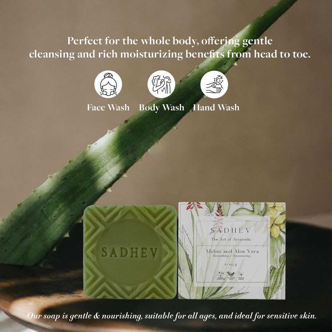 Sadhev Organic Melon & Aloe Vera Bathing Soap For Revitalizing and Rejuveniating Chemical Free - 125g (Pack of 1)