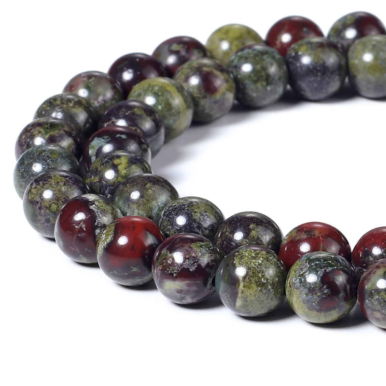 BEADNOVA Natural Dragon Blood Jasper Beads Natural Crystal Beads Stone Gemstone Round Loose Energy Healing Beads with Free Crystal Stretch Cord for Jewelry Making (8mm, 45-48pcs) 8mm