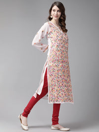 Ada Hand Embroidered Women's  Georgette Lucknowi Chikankari Kurta with Slip A90397 White