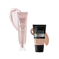 FACES CANADA Rose Glow Kit | Rose Gold Strobe Cream (30ml) + Warm Natural All Day Hydra Matte Mini Foundation (18ml) | Makeup Kit For Women (Combo Pack of 2)