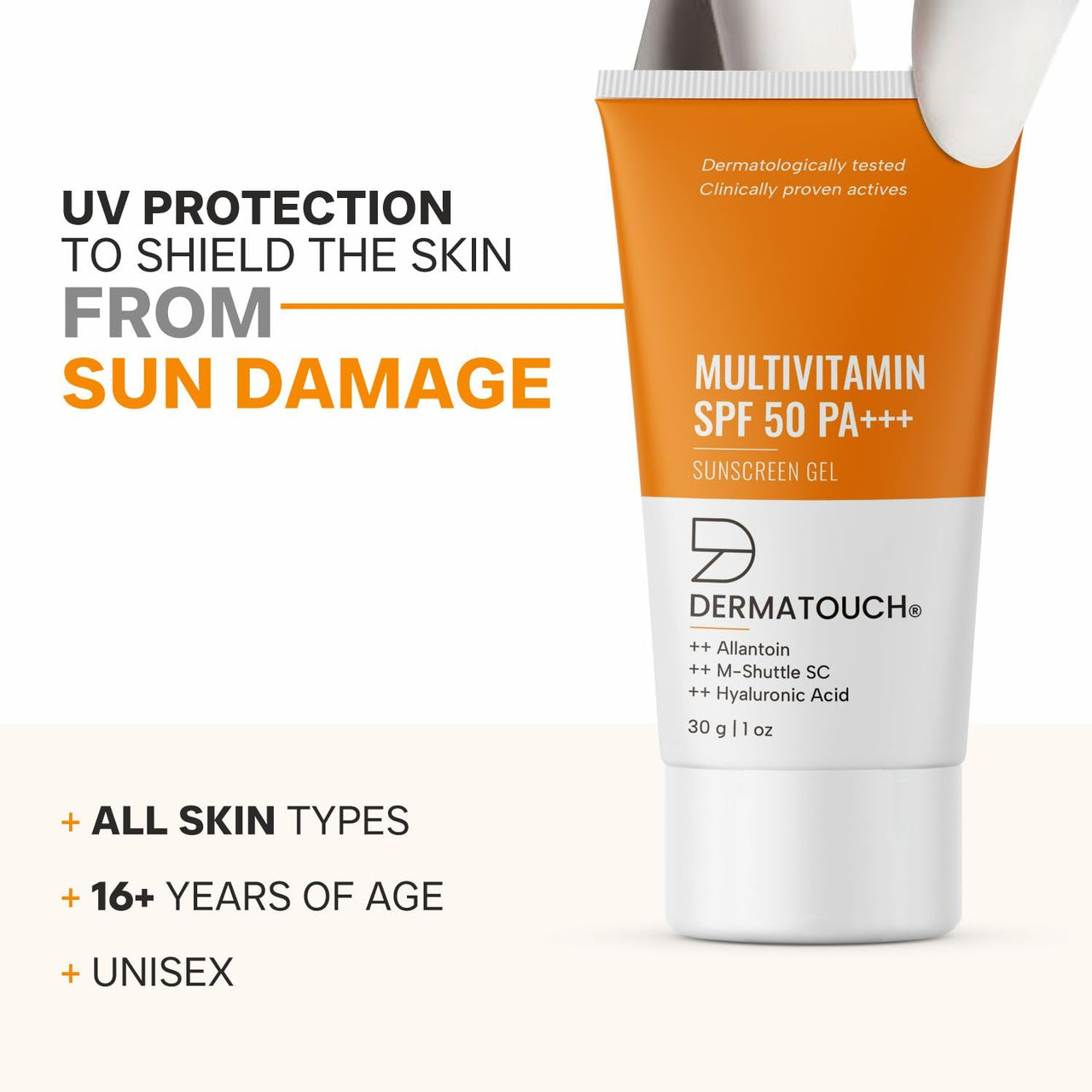 DERMATOUCH Multivitamin Spf 50 Pa+++ Sunscreen Gel For All Skin Types | Uva-Uvb Protection |Zero White Cast | Unisex | 30G
