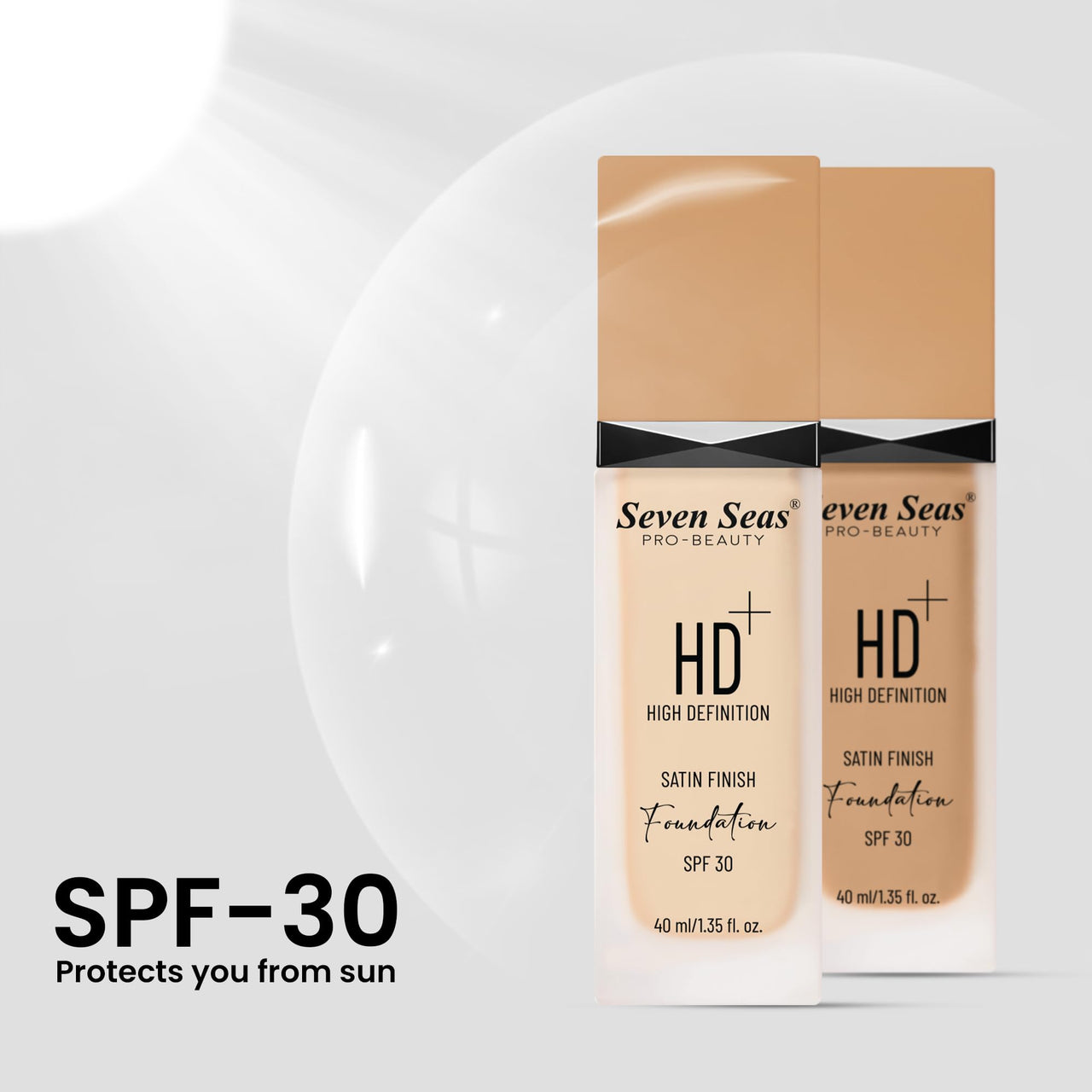 Seven Seas HD High Definition Foundation, SPF 30, Satin Finish, Oil Free and Long lasting Liquid Foundation for Women (01-Nude, 40ml)