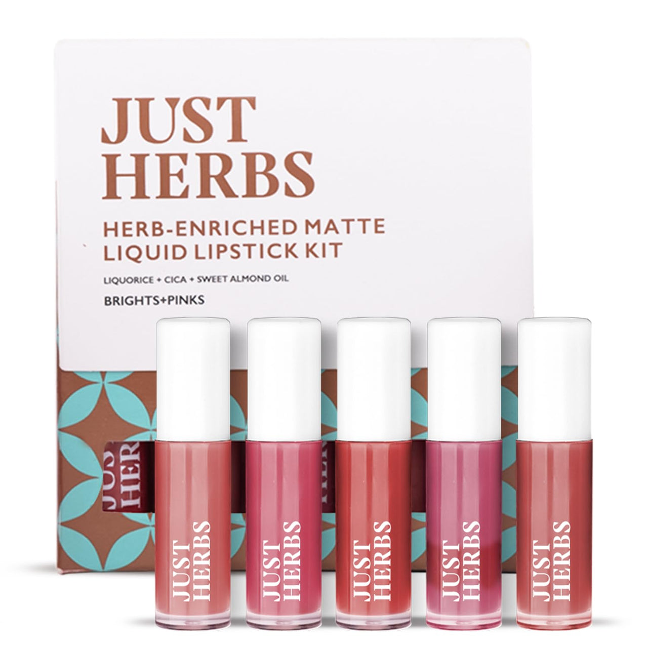 Just Herbs Eyeshadow Palette 9 in 1 Long Lasting Blendable Eye Makeup Palette (Sunshine - Day Palette) & Ayurvedic Liquid Lipstick Kit Set of 5, Brights & Pinks - Paraben & Silicon Free Combo