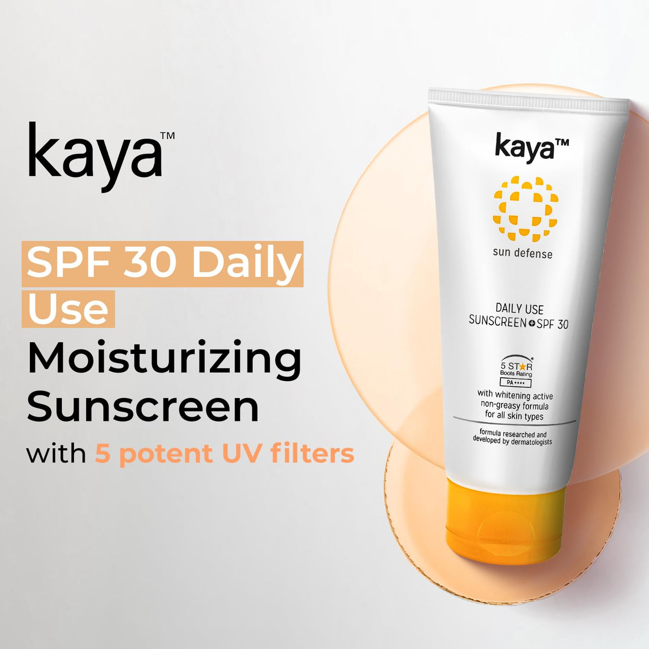 Kaya Daily Use Sunscreen SPF30 PA++++ | Contains Niacinamide | PABA Free | Non Greasy Formula | All Skin Types | 75ml