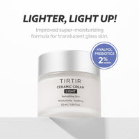TIRTIR Ceramic Cream Light | Deep moisturizer for Glass Skin, Polyglutamic acid, Centella Asiatica Extract, Skin barrier, Lightweight, Mild, | Nature derived ingredients | Dry skin, Korean skincare