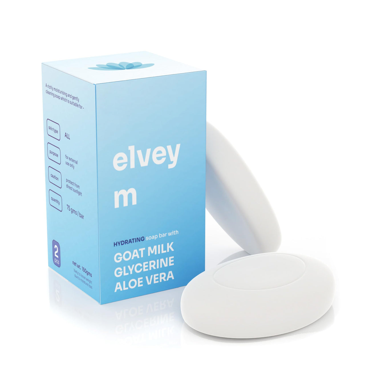 Elvey Essentials Moisturising Soap with Goat Milk, Glycerine, Honey & Cold Pressed Aloe Vera for Soft & Supple Skin (Pack of 2) | 75 Gm/Soap