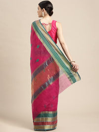 leeza store Women's  Jacquard Dobby Butta Butti Rich Kota Doria Cotton Silk Saree With Blouse Piece Green