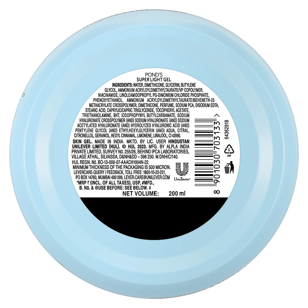 Pond's Super Light Gel Oil Free Moisturiser With Hyaluronic Acid + Vitamin E, 200 ML