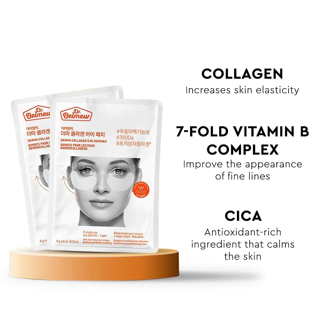 The Face Shop Dr.Belmeur Derma Collagen Eye Patches, Dermatologically Tested Hydrogel Eye Patches, Cooling Under Eye Mask, 1 Count