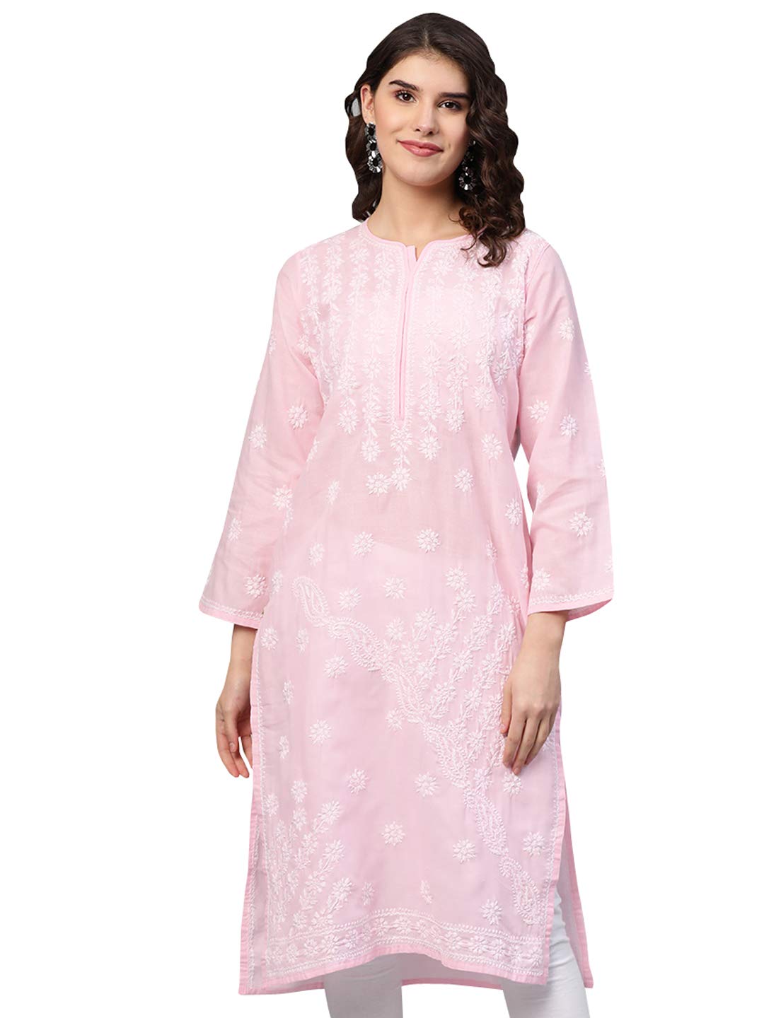 Ada Hand Embroidered Lucknowi Chikankari Ethnic Wear Cotton Kurta Kurti Tunic for Women