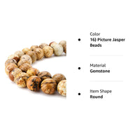 BEADNOVA Brown Picture Jasper Beads Natural Crystal Beads Stone Gemstone Round Loose Energy Healing Beads with Free Crystal Stretch Cord for Jewelry Making (8mm, 45-48pcs) 8mm 16) Picture Jasper Beads