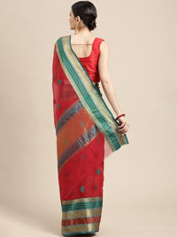 leeza store Women's  Jacquard Dobby Butta Butti Rich Kota Doria Cotton Silk Saree With Blouse Piece Green