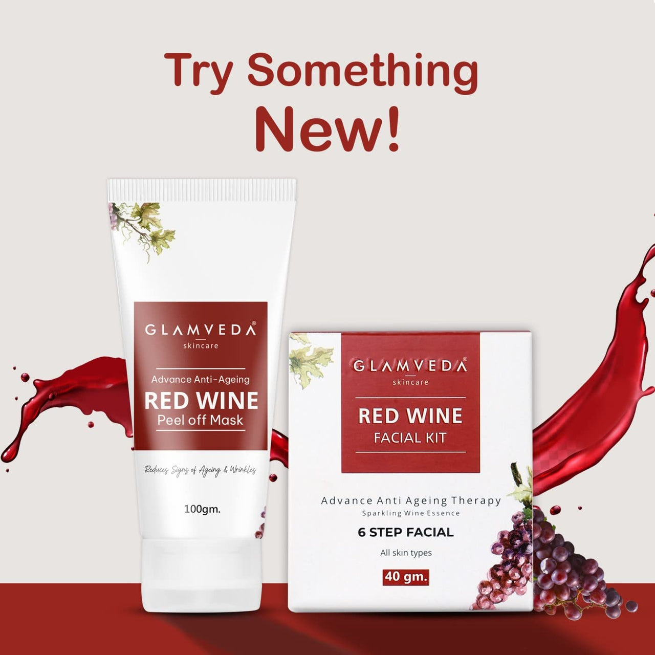 GLAMVEDA Red Wine Peel Off Mask - Anti-Aging, De-Tan & Glowing Skin Treatment. Removes Blackheads, Dark Spots, Minimizes Wrinkles, Suitable for All Skin Types, 100g