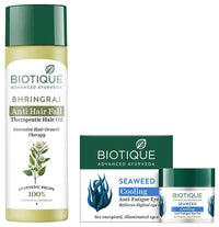 Biotique Bio Bhringraj Fresh Growth Therapeutic Oil, 120ml And Biotique Bio Seaweed Revitalizing Anti Fatigue Eye Gel, 15g