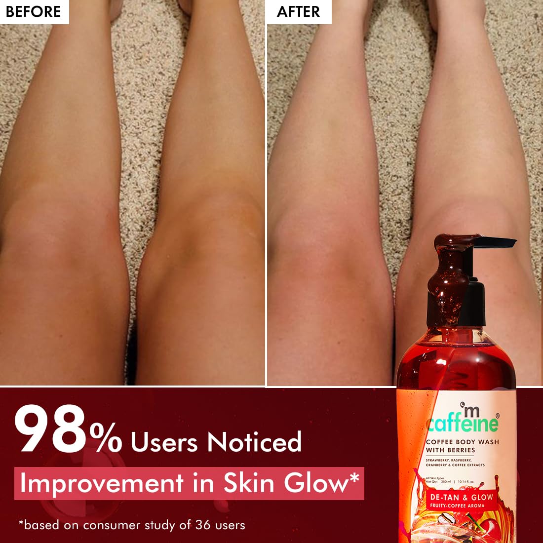 mCaffeine Coffee Body Wash With Berries | Tan Removal & Deep Cleansing | Vitamin C Rich Berries for Glowing Skin | Nourishes & Softens Skin | Fruity Fragrance Shower Gel for Men & Women - 300ML