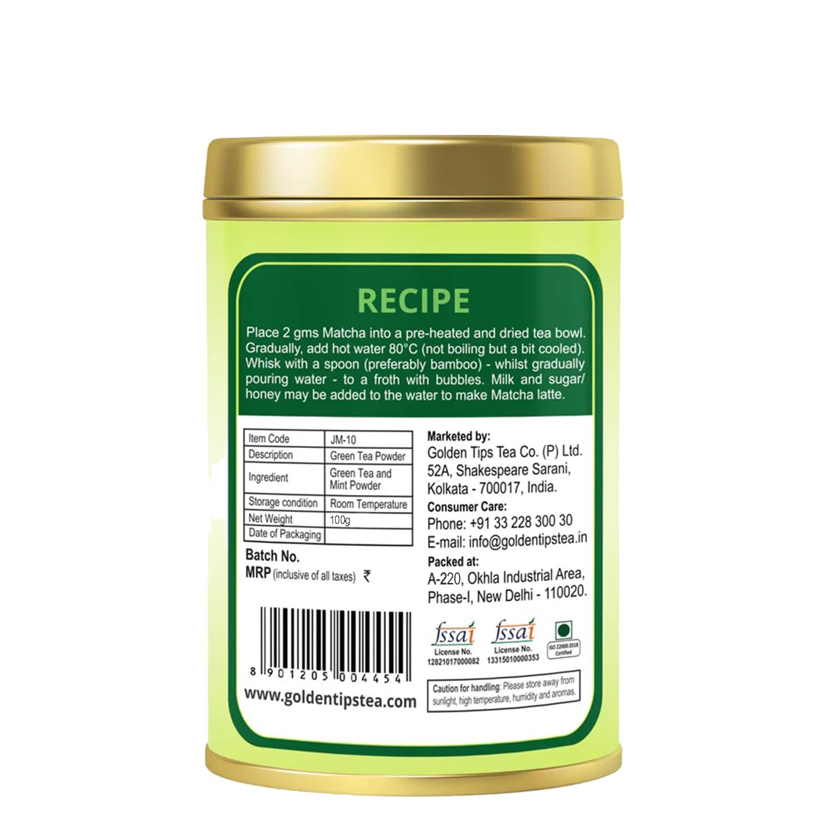 Golden Tips Authentic Japanese Mint Matcha Green Tea Powder – 100g (100 Servings) Tin Can, No Additives, Antioxidant-Rich Superfood, No Artificial Sweeteners