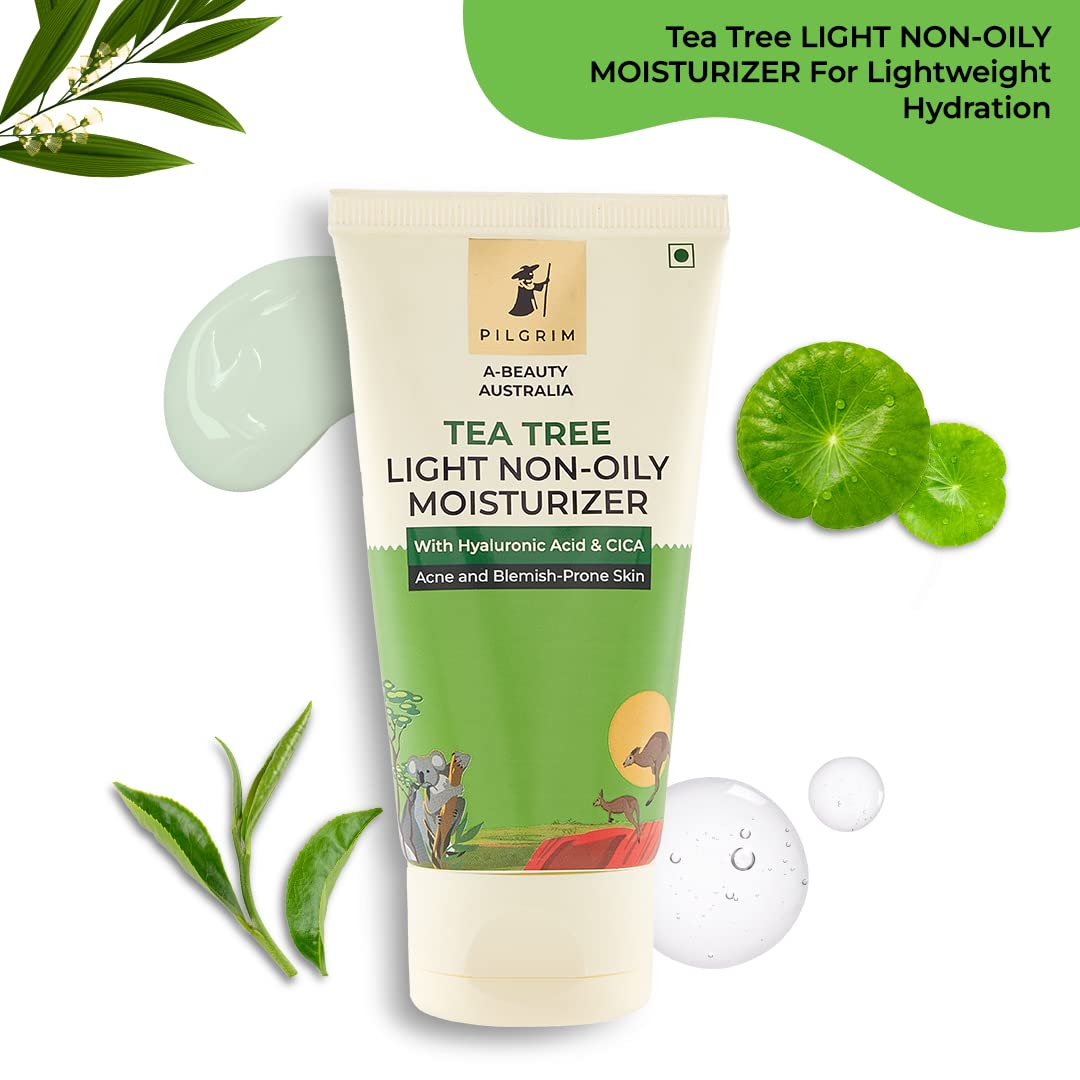 Pilgrim Australian Tea Tree oil free moisturizer for face for oily & acne prone skin with Hyaluronic acid & CICA |Tea tree light non-oily moisturizer for face |Face moisturizer for women & men | 80 gm