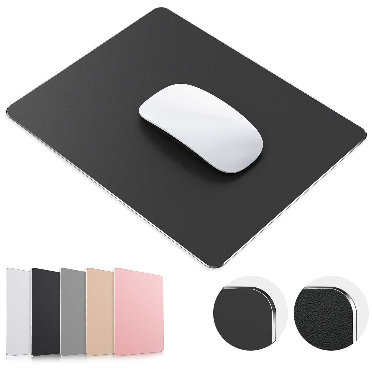 Mouse Pad, Black Premium Hard Metal Aluminum Mousepad, Double Side Waterproof Ultra Smooth Mouse Pad for Fast and Accurate Mouse Control for Office and Gaming, 9.4 x 7.9inch Medium