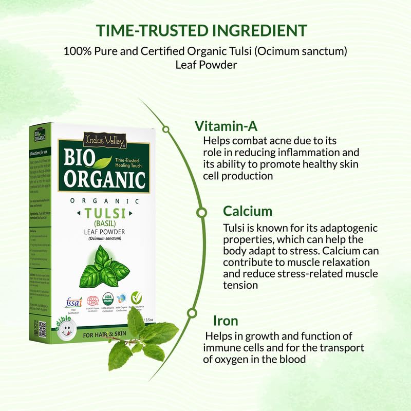 Indus Valley 100% Organic Tulsi Powder | Natural Tulsi Leaf Powder for Face & Skin Care - 100 gm