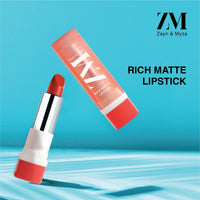 ZM Zayn & Myza Rich Matte Lipstick | Smooth and Light Weight | Intense Color in one Swipe | High Pigmentation Bullet Lip Stick Enriched with Argan oil, Murumuru and Shea Butter, (Prep Show, 4.2 G)