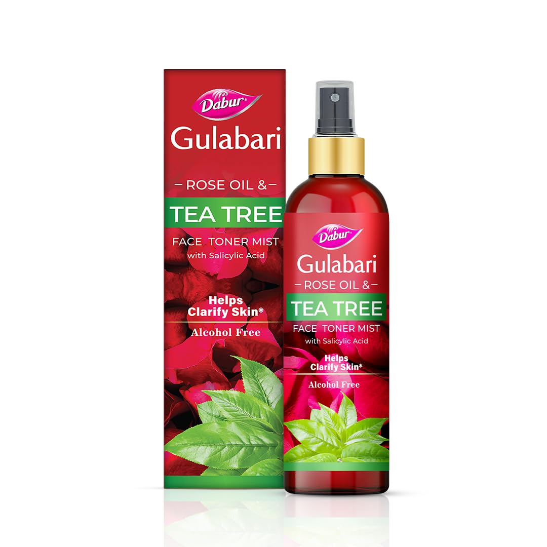 Dabur Gulabari Rose Oil & Tea Tree Face Toner Mist & Rosewater with Salicylic Acid - 100ml | Treats breakouts, blackheads, and whiteheads | Tightens and Refines Pores | Alcohol free