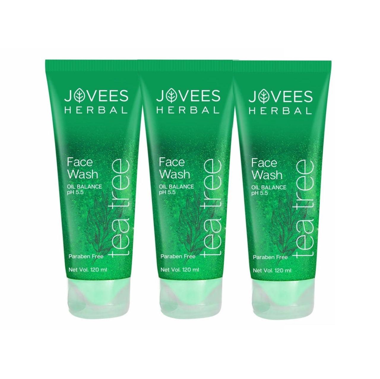 Jovees Herbal Tea Tree Face Wash for Oily & Sensitive Skin | Paraben & Alcohol-Free, Controls Oil, Prevents Breakouts, Remove Dead Skin | Gentle Cleanser For All Skin Types - 120ml (Pack of 3)