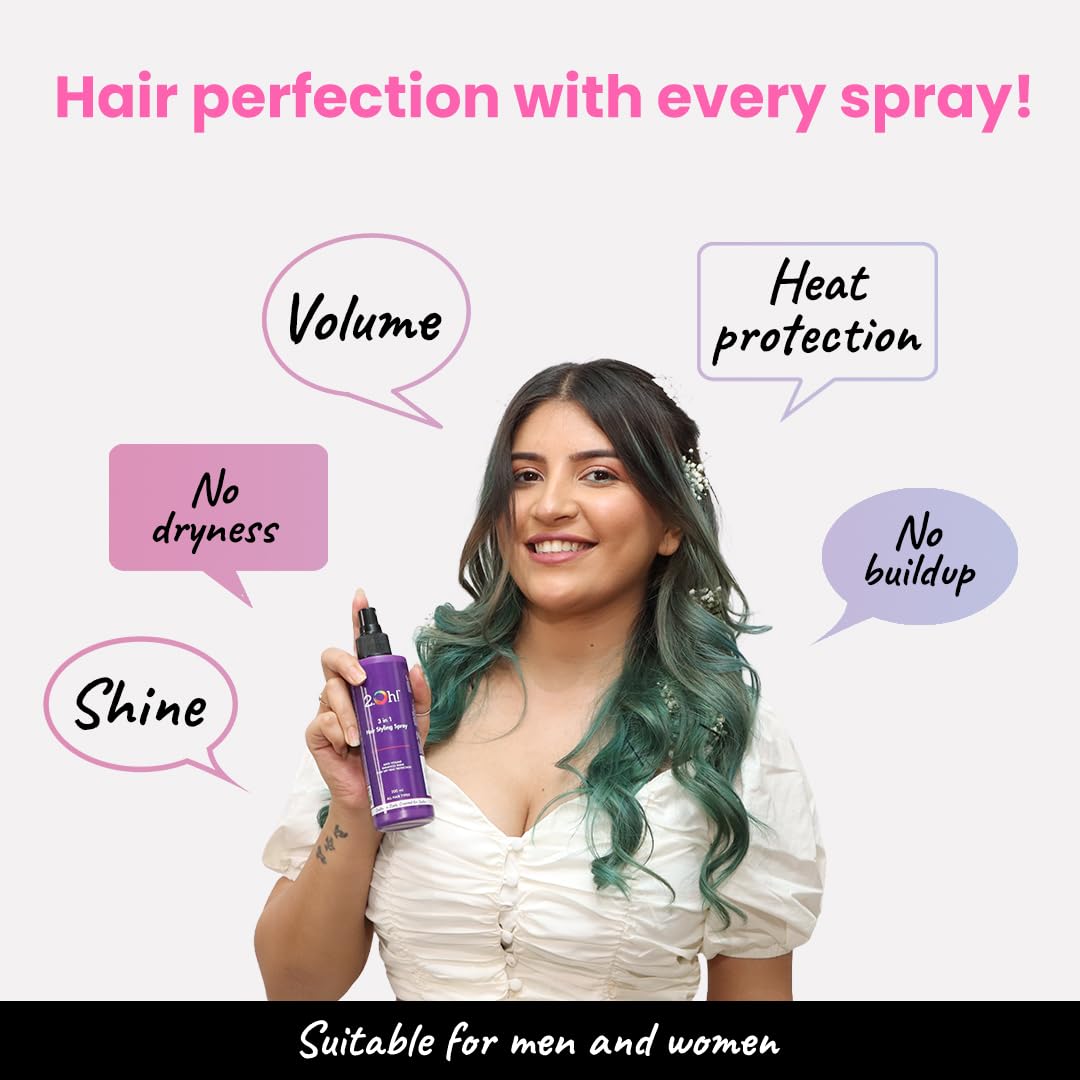 2.Oh! Italian 3-in-1 Hair Styling Spray | Heat Protectant | Volumizer | With Panthenol and Proteins | No Residue Shine Spray | Natural Hold for Men and Women