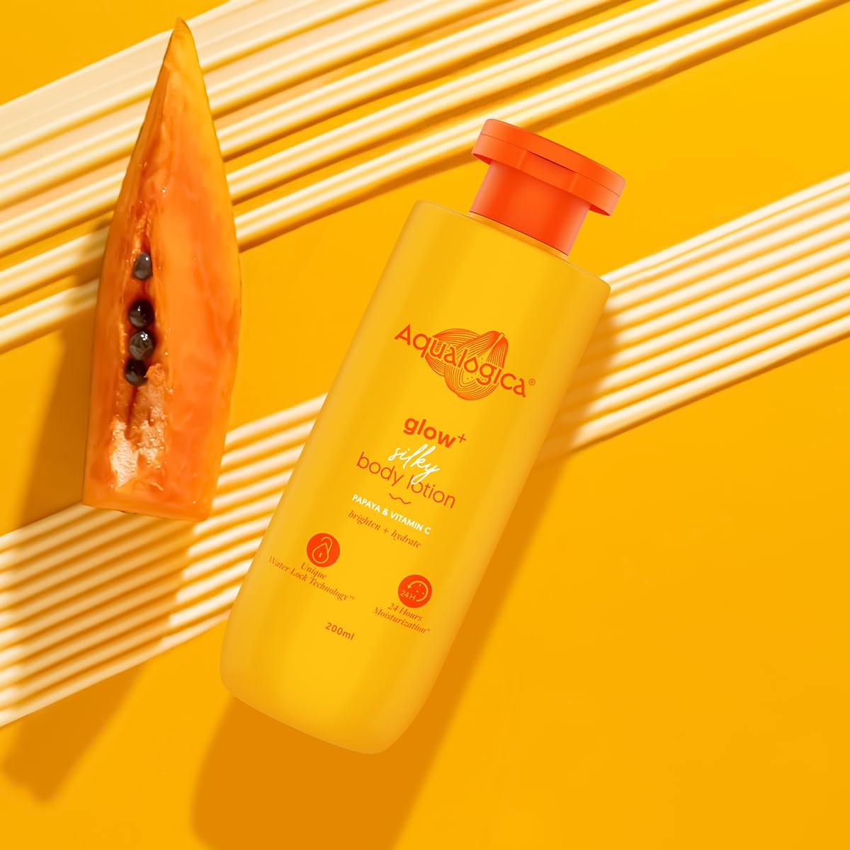 Aqualogica Glow+ Silky Body Lotion for 24-Hour Moisturization with Papaya & Vitamin C- 200 ml | Hydrates & Nourishes | Non-Sticky | For Normal to Dry Skin