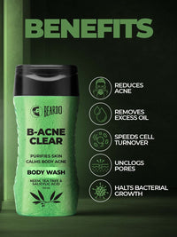 Beardo Body Acne Clear Body Wash for Men 200 ml | With Neem, Tea Tree and Salicylic Acid | Clean Clear Skin | For Body Acne and Skin Purification | B-acne