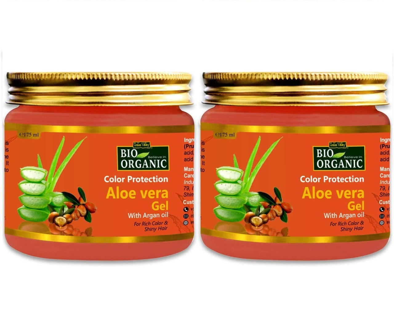INDUS VALLEY Bio Organic Color Protection Aloe Vera Gel With Argan Oil For Rich Colour & Shiny Hair - (175 x 2 = 350ml) Set of 2