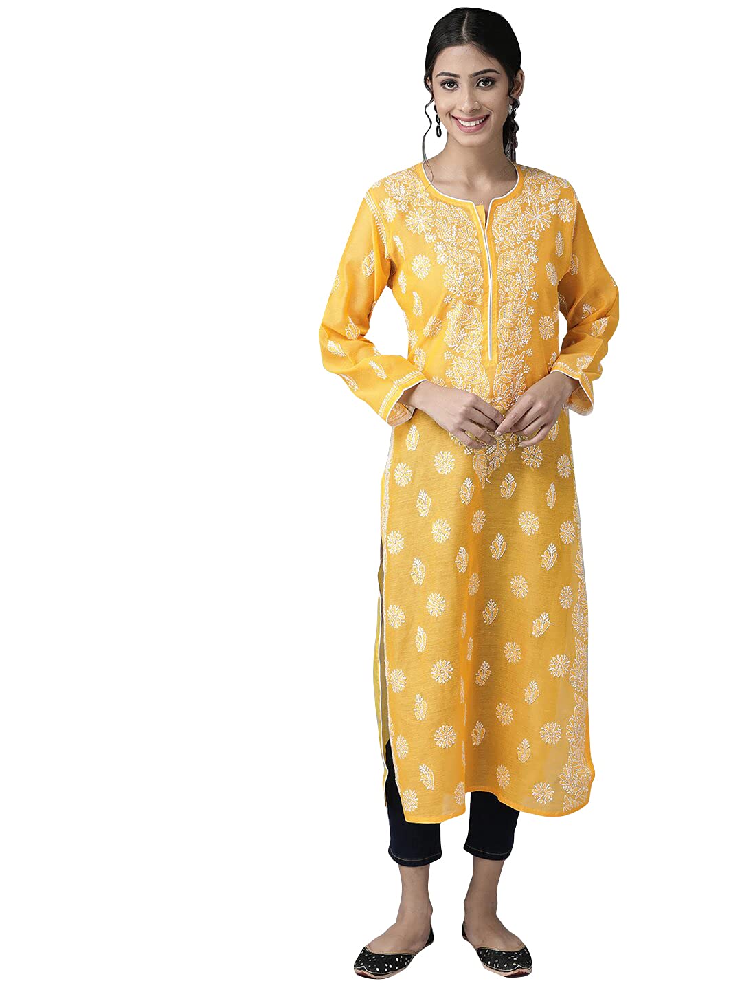 Ada Hand Embroidered New Lucknowi Chikankari Chanderi Kurta Kurti for Women A411175