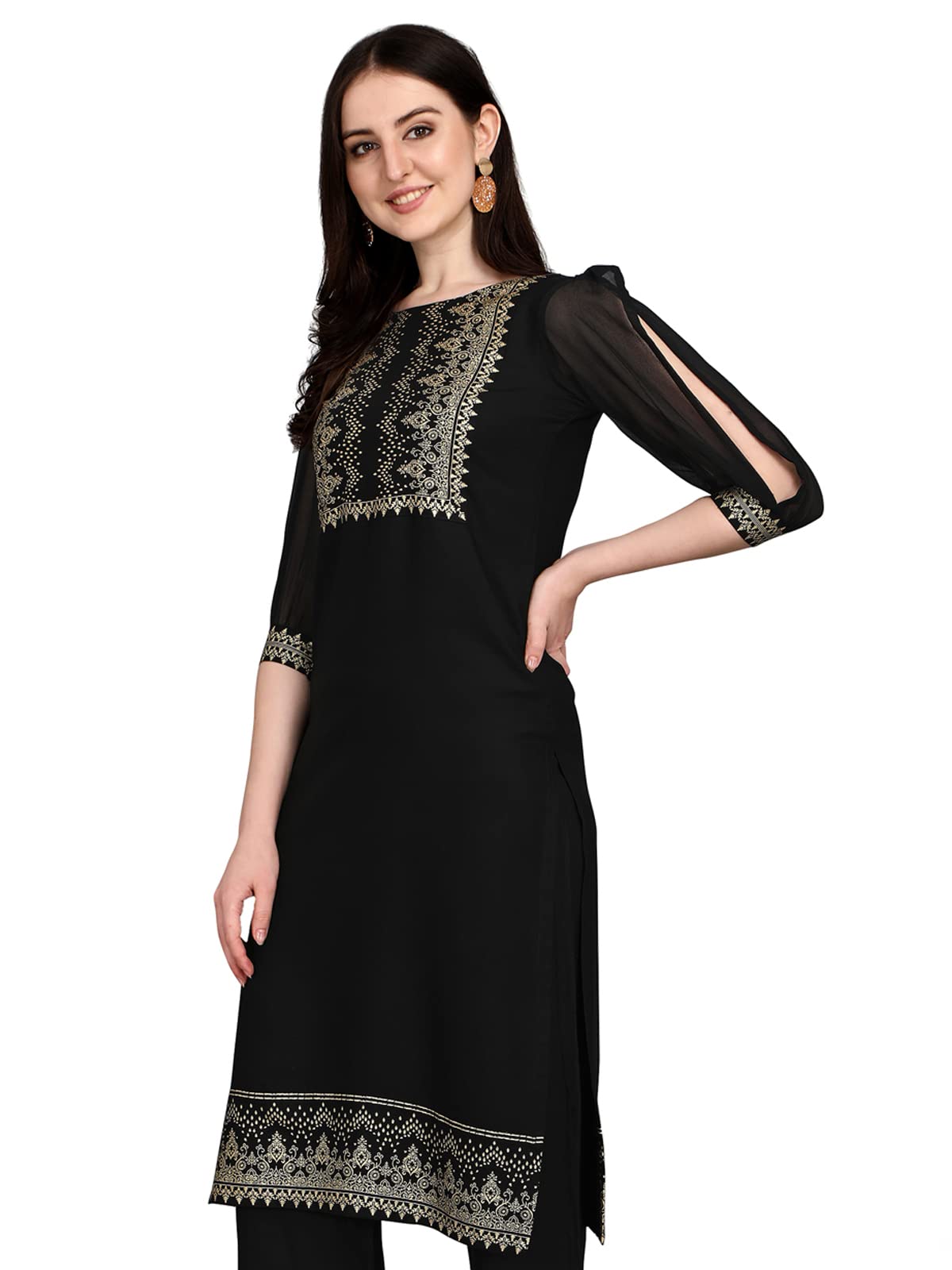 SIRIL Women's  Rayon Foil Printed Straight Kurta