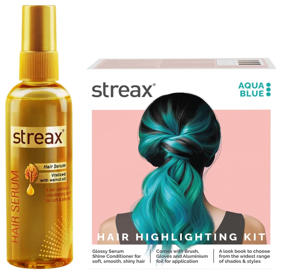 Streax Hair Serum-200 ml Vitalized with Walnut Oil, For Hair Smoothening & Shine, For Dry & Frizzy Hair Hair Colour Highlight Kit | Blue Hair Colour, Aqua Blue - Pack of 1