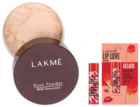 Lakmé Lip Love Gelato Chapstick Raspberry 4.5 g & Lakmé Rose Face Powder, Soft Pink, 40g