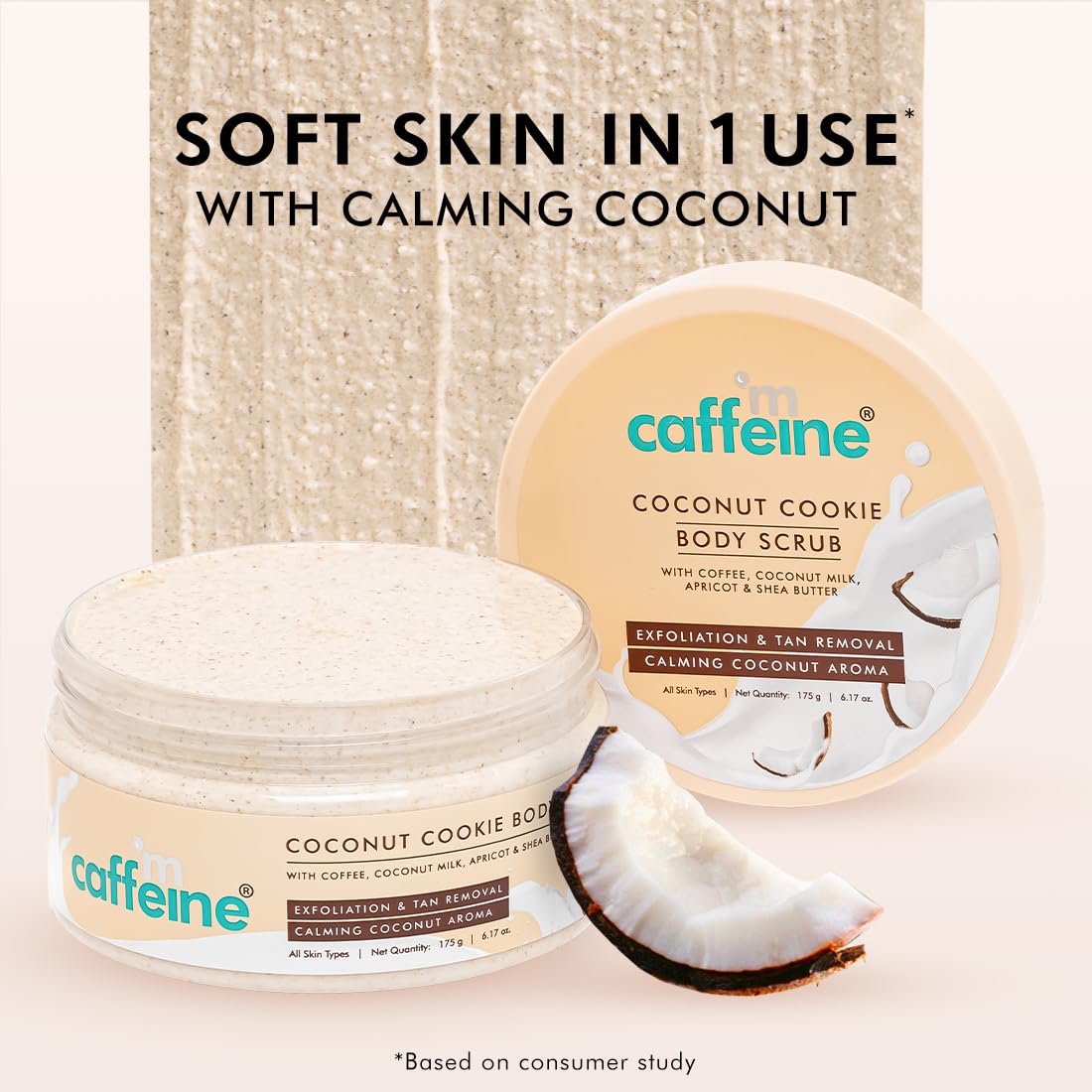 mCaffeine Coconut Cookie Body Scrub for Exfoliation & Tan Removal With Coffee, Milk, Apricot & Shea Butter | Reduce Skin Darkness | Calming Aroma | Glowing Skin for Men & Women - 175g