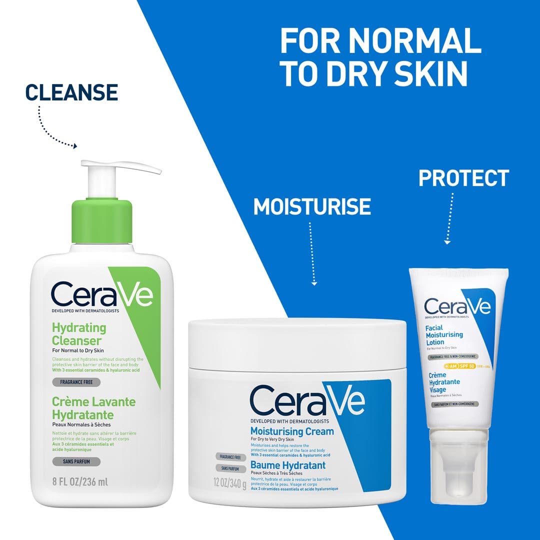 CeraVe AM Facial Moisturizing Lotion for Normal to Dry Skin (52 ml) with Broad Spectrum Sunscreen SPF 50, Enriched with Ceramides, Niacinamide & Hyaluronic acid
