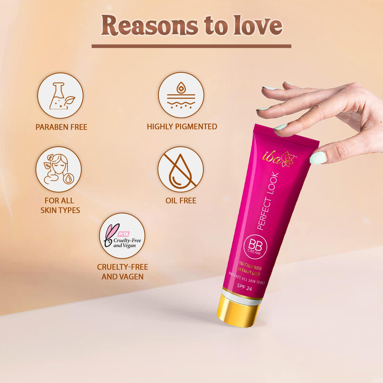 Iba Perfect Look BB Cream With 24 Karat Gold, 30g Light Shade | Even Coverage | Fades Dark Spots & Blemishes | Halal Certified & Vegan Makeup