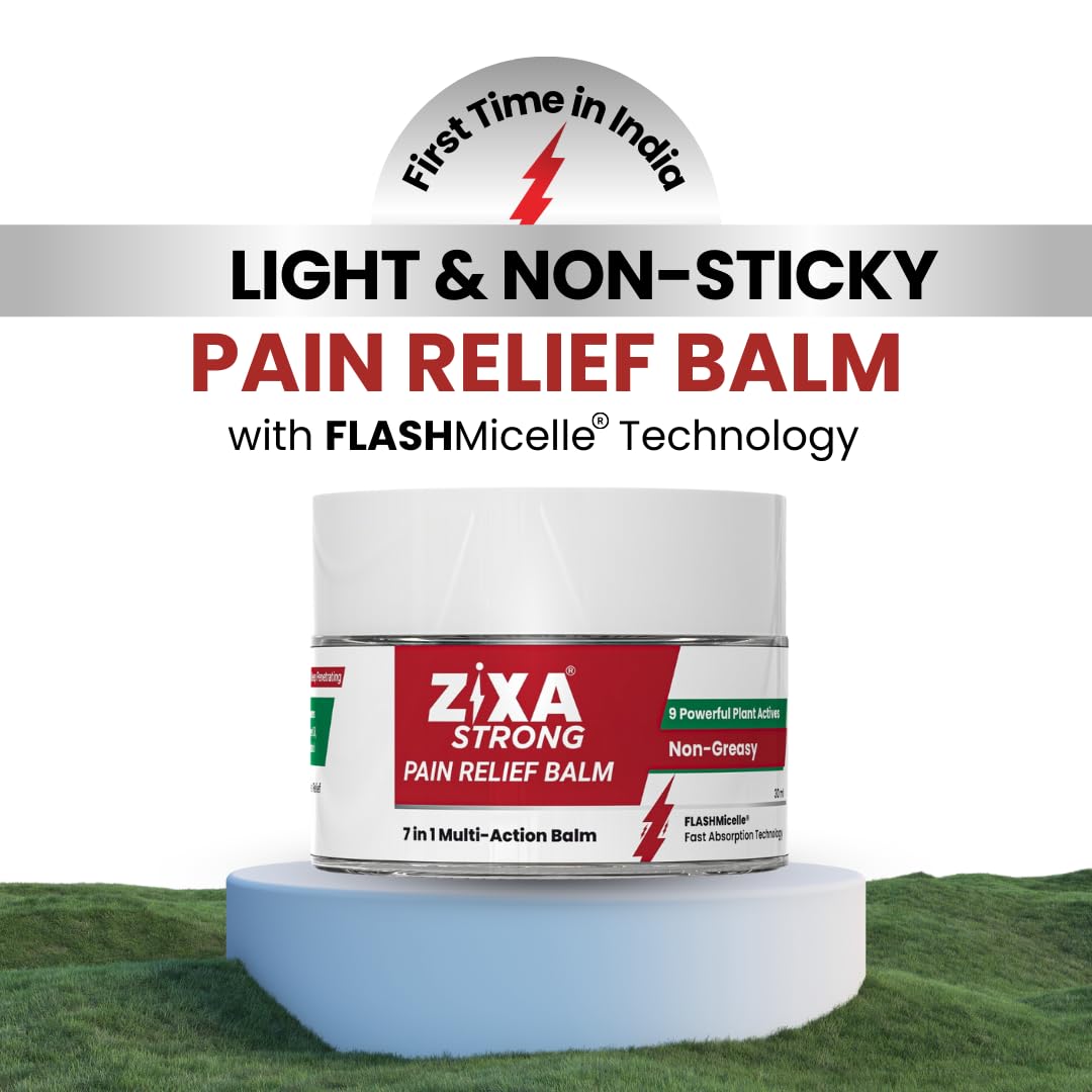 ZIXA Strong Pain Relief Balm - Non-Greasy Cream, 7-in-1 Multi-Action Formula with Aromatherapy | Fast-Absorbing | Natural with Micelle Technology for Headache, Joint, Muscle, and Back Pain | 30ml (Pack of 1)