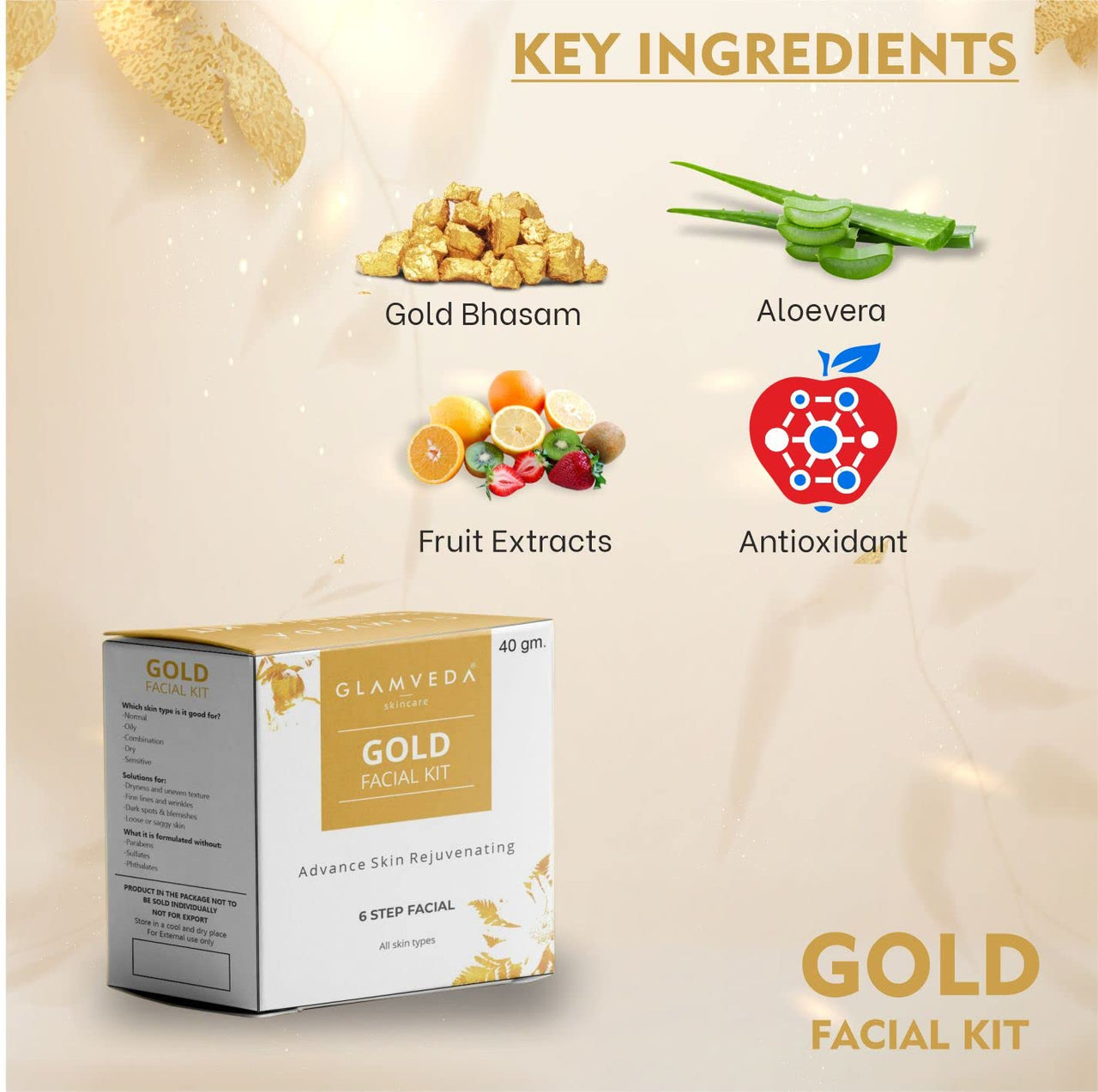 Glamveda Gold Advance Skin Rejuvinating Facial Kit Pack Of 2 | 6 Steps facial Kit | 80 gm