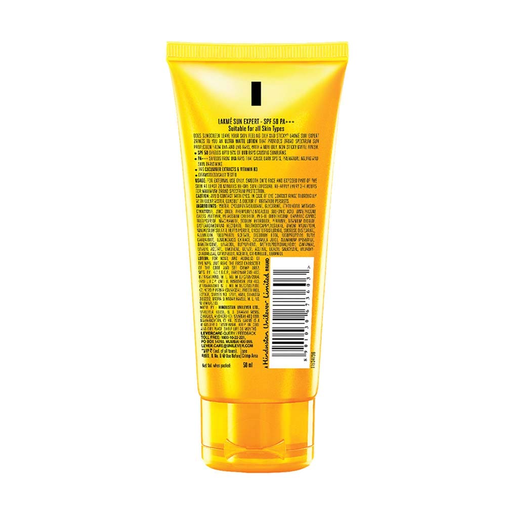 Lakmé Sun Expert Spf 50 Pa+++ Ultra Matte Lotion For All Skin Types, 50 Ml And Peach Milk Spf 24 Pa Sunscreen Moisturiser, 120 Ml, 2 Count