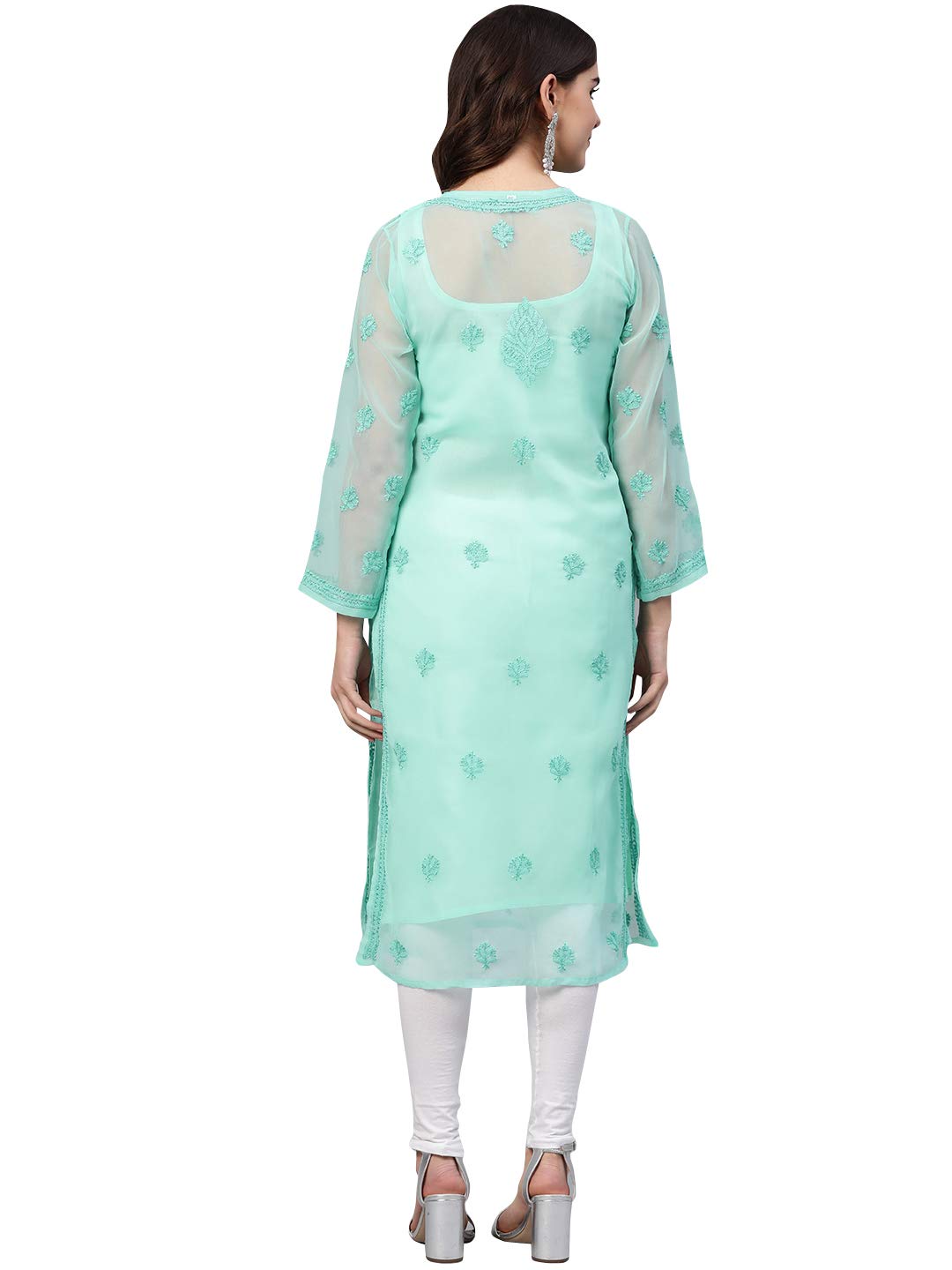 Ada Lucknowi Hand Embroidered Chikankari Women's  Georgette Kurta Kurti with Slip