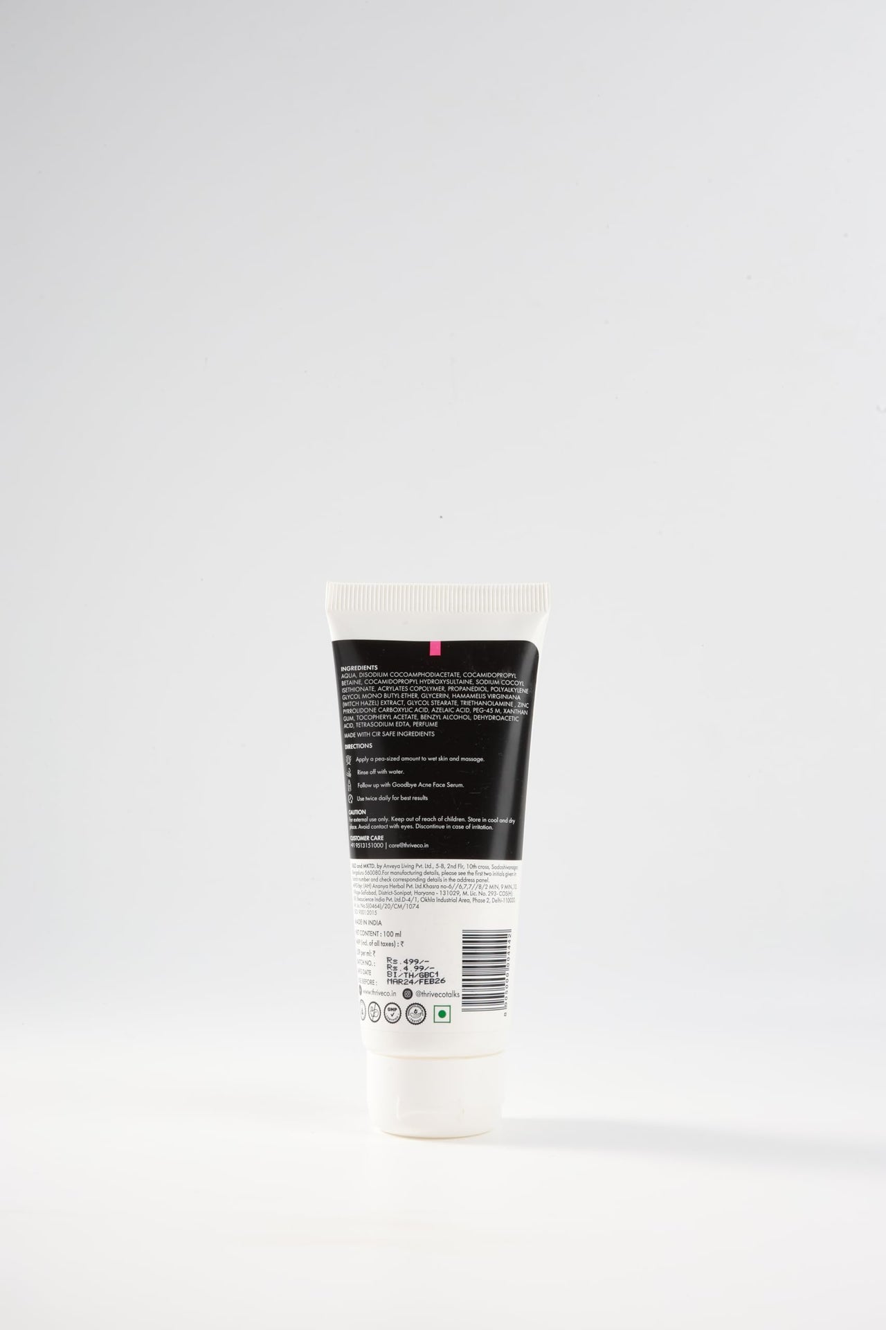 ThriveCo Goodbye Acne™ Face Wash | Reduces Acne-Causing Bacteria & Sebum Production | Men & Women, 100ml