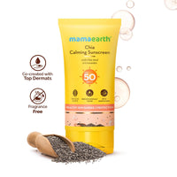 Mamaearth Chia Calming Sunscreen with Chia Seed & Ceramides for Hydrated Glow & Sun Protection - 50 g | SPF 50 PA++++ | Co-Created With Top Dermats | For Dry to Normal, Sensitive Skin | Healthy Skin Barrier