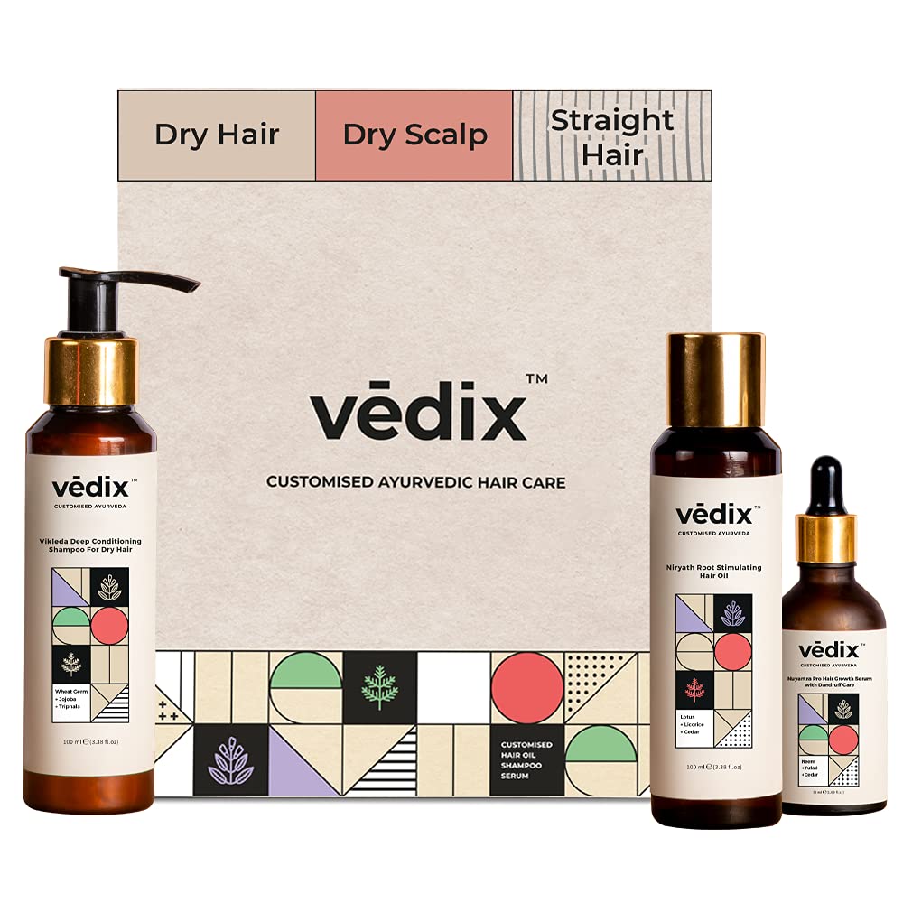 Vedix Ayurvedic Regimen For Dry Hair/Scalp & Straight Hair With Oil - Shampoo - Nuyantra Pro Hair Growth Serum