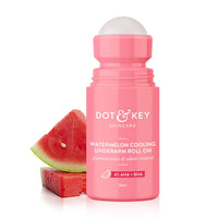 Dot & Key Watermelon Cooling Underarm Roll On | Odour & Sweat Controls | 4% AHA + BHA | Fresh Aqua Fragrance | Gently Exfoliates & Smooths Skin | For Men & Women | 50ml