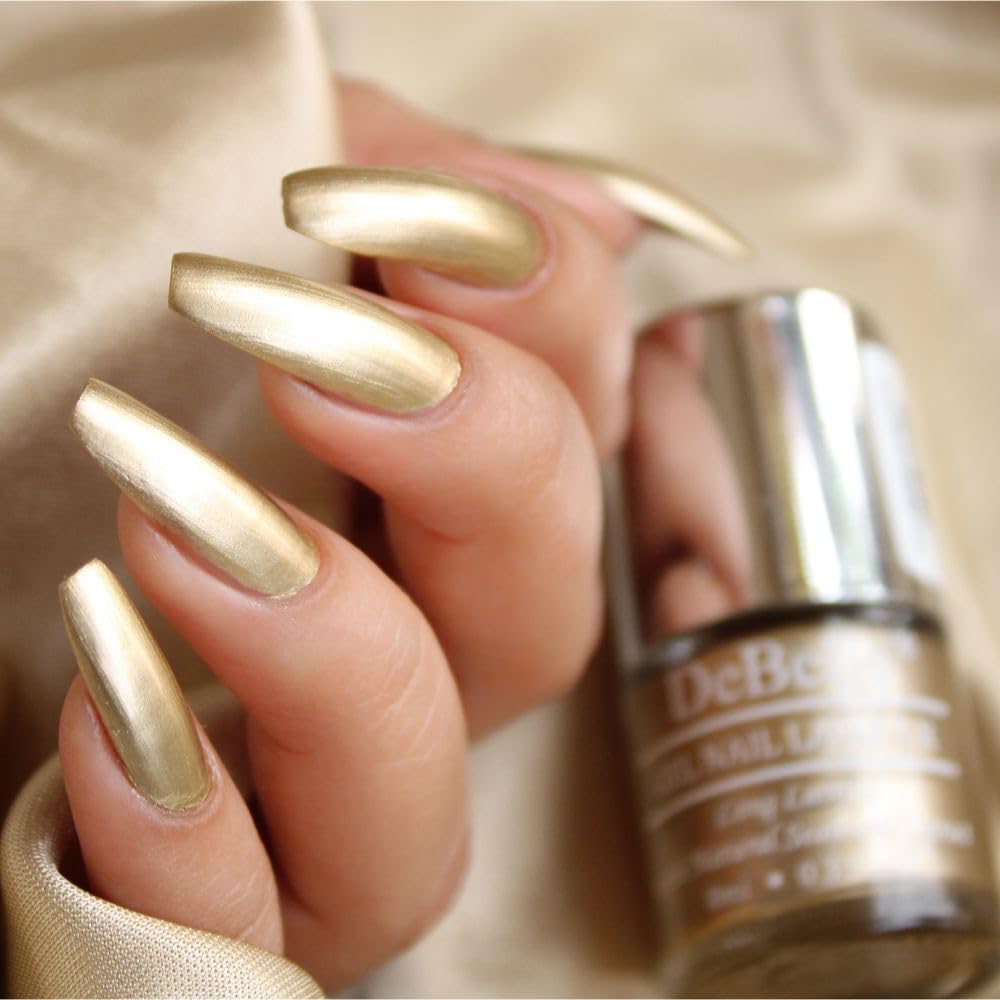 DeBelle Gel Nail Polish Chrome Gold (Metallic Gold Nail Paint)|Non UV - Gel Finish |Chip Resistant | Seaweed Enriched Formula| Long Lasting|Cruelty and Toxic Free| 8ml
