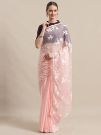 AKHILAM Women's  Organza Net Embroidered Saree With Blouse Piece