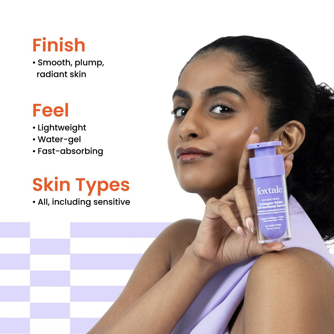 Foxtale Collagen-PDRN Cell Renewal Serum | Collagen + PDRN + Niacinamide + Polyglutamic Acid | Boosts Cell Renewal, Firms & Plumps Skin, Deeply Hydrates & Strengthens Barrier for Smooth, Glass-Skin Glow | For All Skin Types | 30 ml