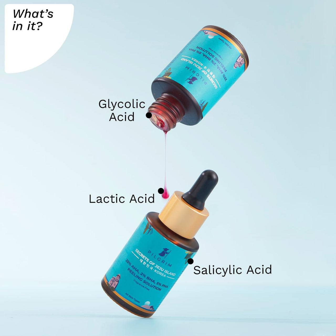 Pilgrim 25% AHA + 2% BHA + 5% PHA Peeling Solution for Face | 10-Minute Facial | Chemical peel for face for glowing skin | Serum for Tan | Exfoliating serum| Men & Women | 30ml