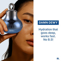 Numour Damn Dewy Face Moisturiser | 7% Hyaluronic Acid | Deep Hydration, Barrier Repair | Blue LED Massager for Enhanced Absorption | 30g | All Skin Types